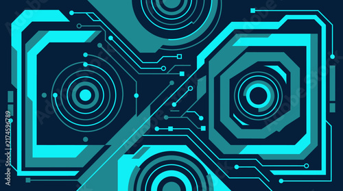 Futuristic Digital Technology Background with Abstract Circuit Board Elements and Glowing Lines