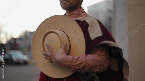 Chilean Huaso Dancing Cueca During Fiestas Patrias National Independence Celebration in Chile