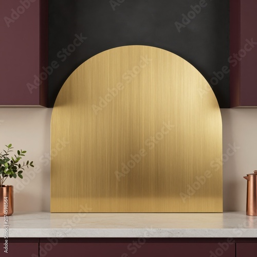 Minimalist golden arched wall panel in modern interior