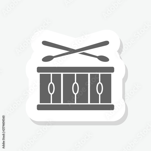 Fotografie Drum with drum sticks sign icon sticker isolated on gray background