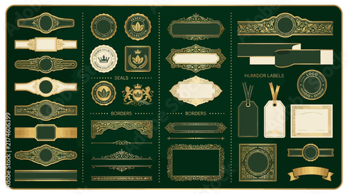 Elegant Gold Ornate Labels & Borders, Vector Design Elements