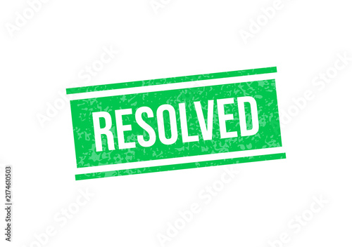 Green resolved stamp badge with white text isolated on transparent background