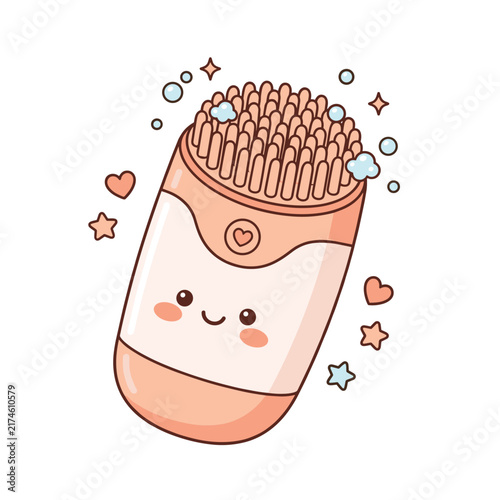 Cute epilator character smiling with stars and hearts