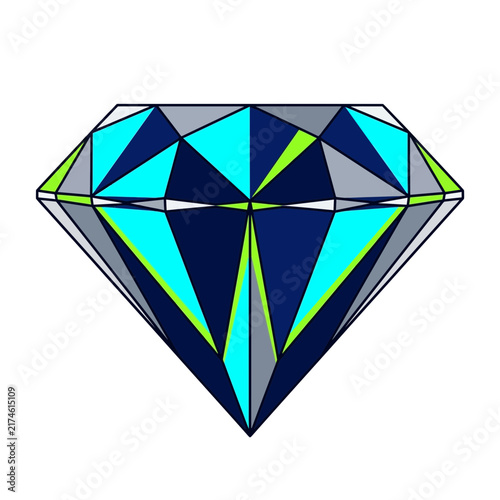Abstract Faceted Gemstone with Blue and Green Hues, Isolated