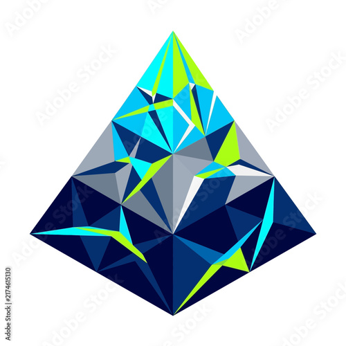 Abstract geometric pyramid shape with colorful facets on white background