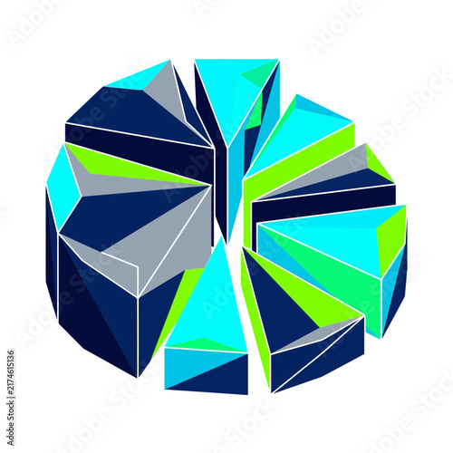 Abstract geometric pie chart with vibrant colors on white background
