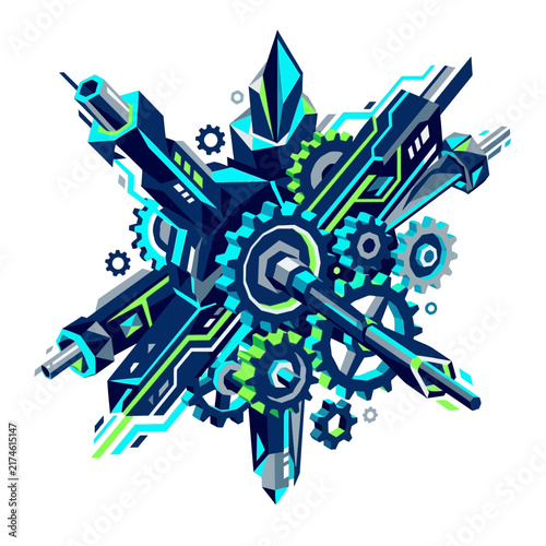 Abstract Geometric Mechanical Starburst with Gears