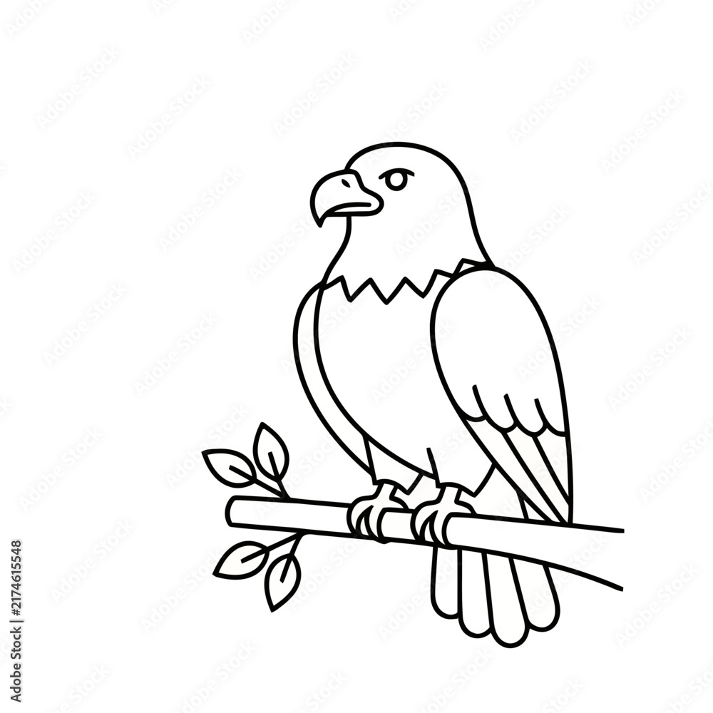 Fototapeta premium Eagle perched on a branch, line art