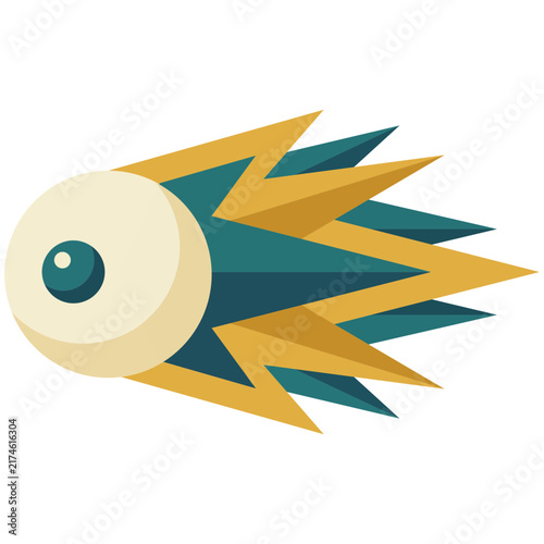 Flaming space comet meteor flying in outer space isolated vector icon illustration for astronomy