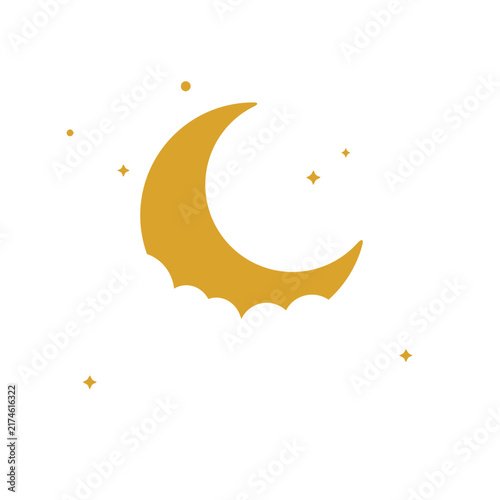 Crescent moon with cloud and sparkling stars isolated vector icon illustration for night theme