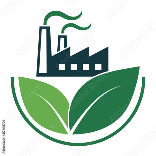 industrial ecology concept factory roof emerging from geometric leaf flat vector