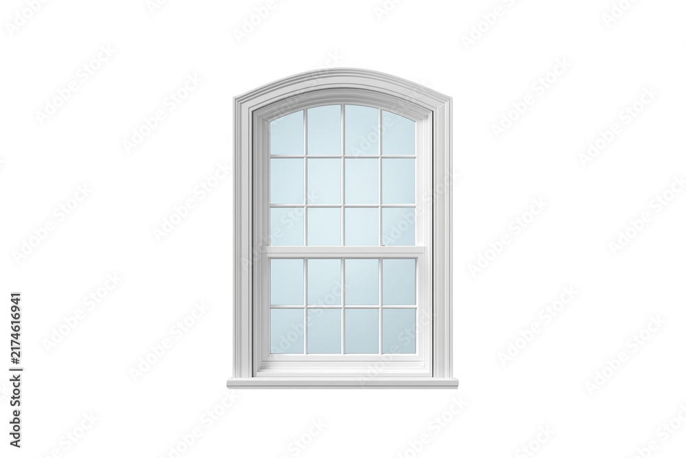 Fototapeta premium Tall arched window with pale blue glass panes