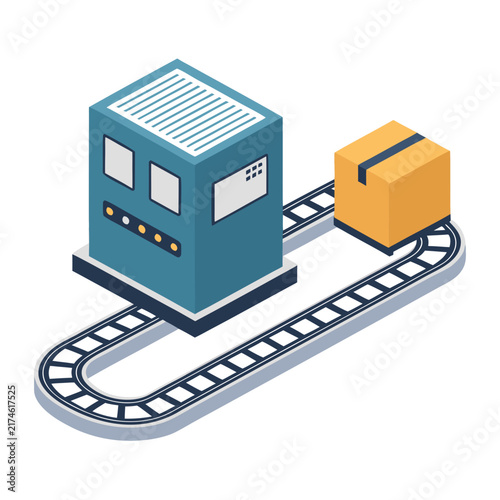 closed loop manufacturing production machine circular conveyor pathway flat vector icon