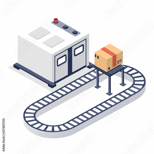 closed loop manufacturing production machine circular conveyor pathway flat vector icon