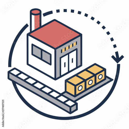 closed loop manufacturing production machine circular conveyor pathway flat vector icon