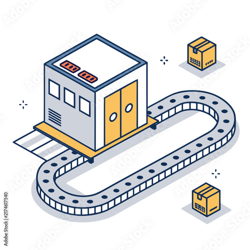 closed loop manufacturing production machine circular conveyor pathway flat vector icon