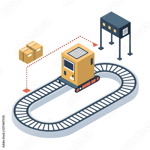 closed loop manufacturing production machine circular conveyor pathway flat vector icon