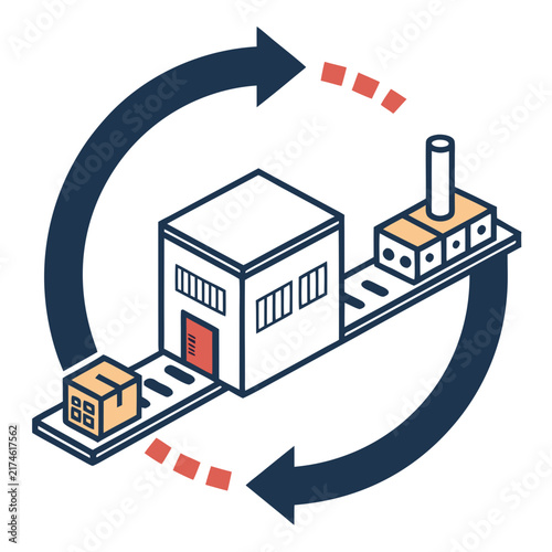 closed loop manufacturing production machine circular conveyor pathway flat vector icon