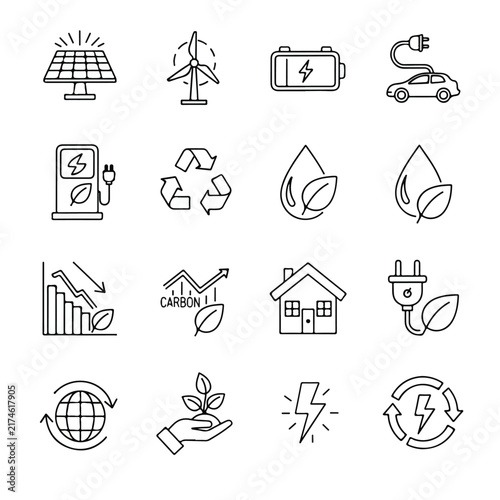 Eco Friendly Icons Set for Sustainable Energy and Green Living