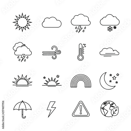 Weather Icons Set Line Art for Meteorology and Climate Design