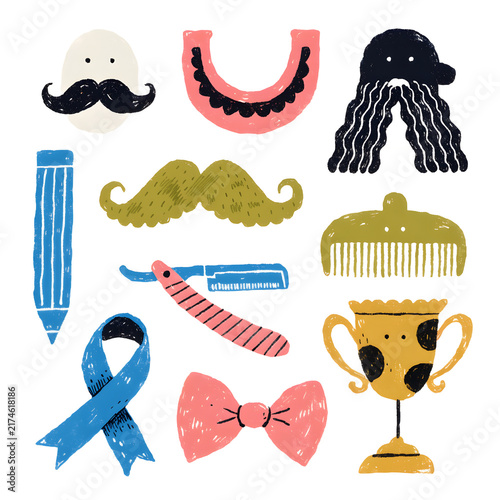 Men's Health Awareness Month Movember isolated icon sets hand-drawn digital arts