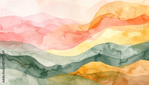 Soft pastel watercolor waves Background.