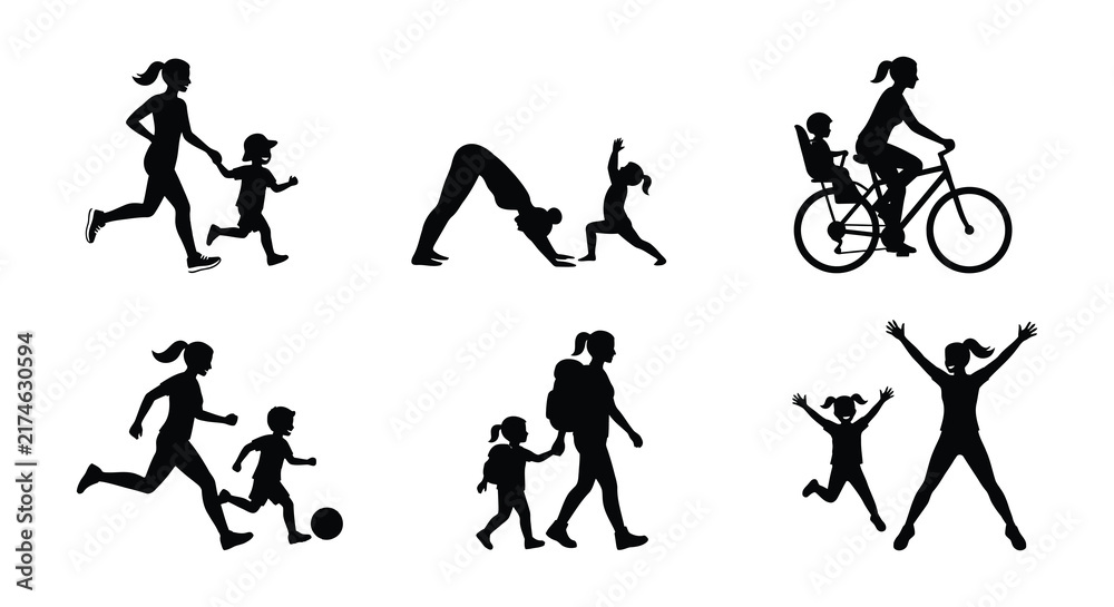Fototapeta premium Silhouettes of people engaged in various outdoor activities vector illustration