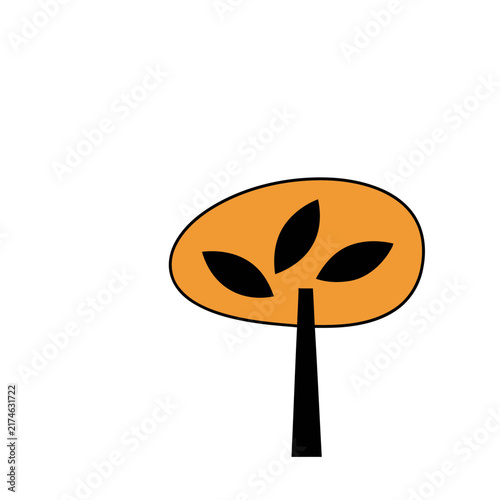 Stylized orange tree with black leaves and trunk