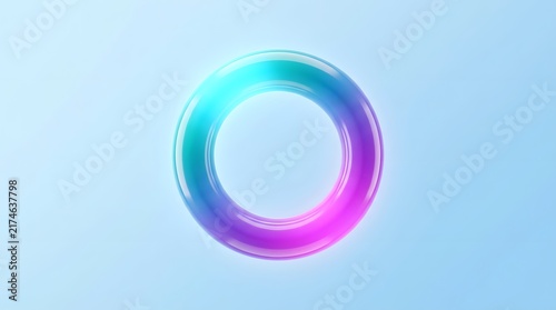 Glowing neon torus ring floating on a soft blue background