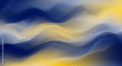 Smooth Muted Blue and Yellow Liquid Waves with Soft Flowing Gradient and Wave Layer Texture