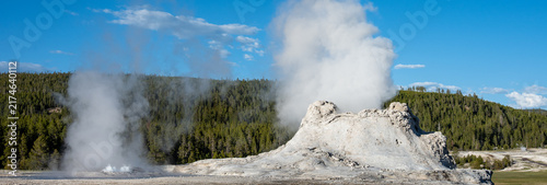 Fotografie Steam escaping Castle Geyser in Old Faithful area of Upper Geyser Basin, summer
