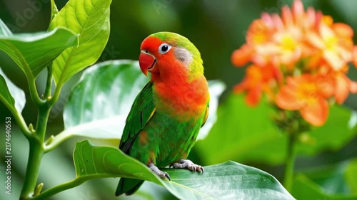 Calm Lovebird in Lush Greenery