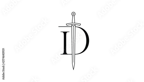 Elegant black monogram of the letters i and d with a vertical silver sword running through the center on a white background.
