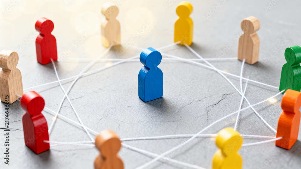 Obraz premium Colorful connected figures network illustration showing teamwork and collaboration