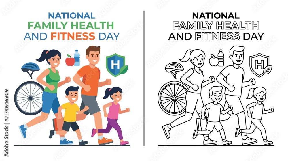 Obraz premium National Family Health and Fitness Day: Active Family Running Together, Isolated