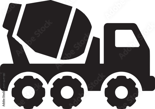 Black concrete mixer truck icon heavy construction vehicle vector illustration in flat style.