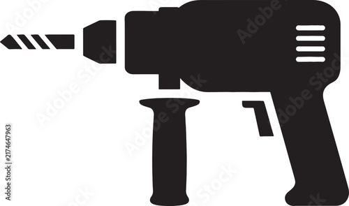 Power drill machine silhouette tool graphic icon for hardware store branding construction and repair work.