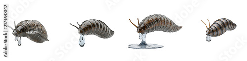 Set of 3D snail characters with slime isolated on black background
