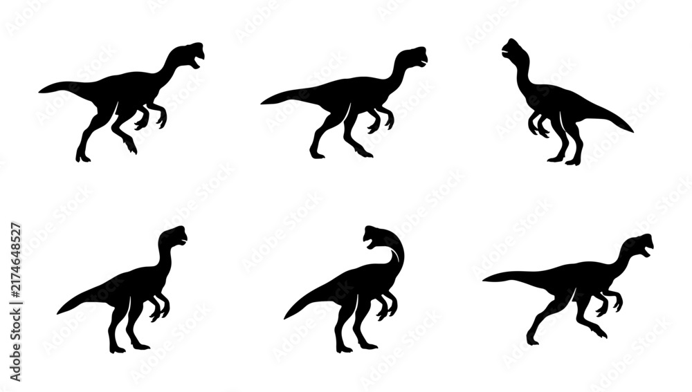 Fototapeta premium Dinosaur Silhouettes, Prehistoric Reptile Icons, Jurassic Era Vector Graphics, Ancient Wildlife Set
