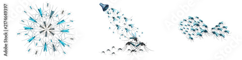 Mosquito insects flying in swarm patterns isolated on black background