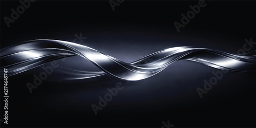 Abstract Silver Light Wave Background with Flowing Metallic Curves
