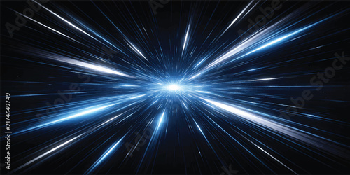 Futuristic Hyperspace Speed Background with Glowing Blue Light Trails and Warp Drive Effect