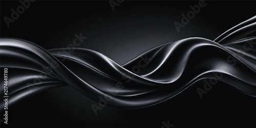 Abstract Black Metallic Wave Background with Smooth Flowing Curves