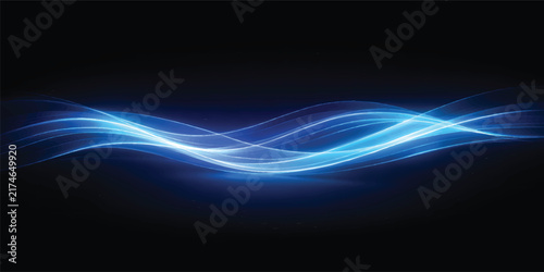 Abstract Blue Neon Wave Background with Glowing Flowing Light Lines
