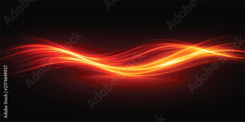 Abstract Glowing Orange Light Waves on Dark Background, Dynamic Energy Flow