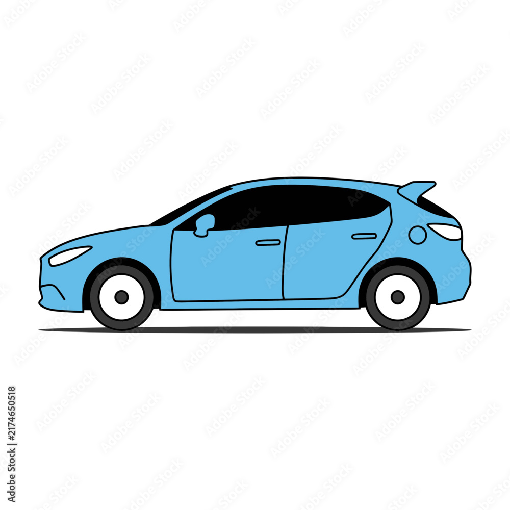 Fototapeta premium Light Blue Hatchback Car Side View Illustration