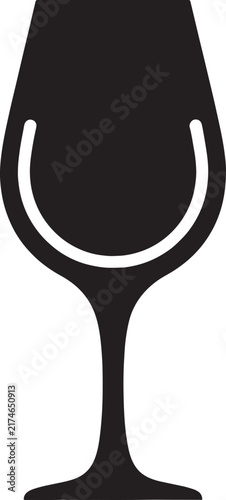Elegant wine glass silhouette with curved bowl and long stem for luxury restaurant menu branding layout.