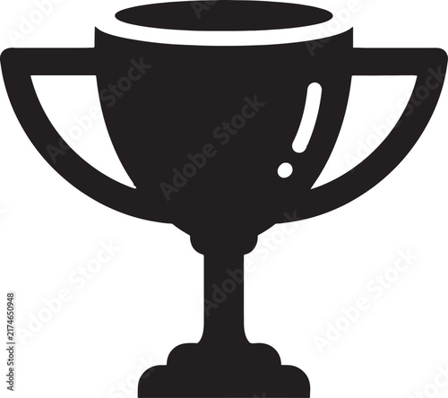 Shiny champion trophy cup silhouette with large handles for sports tournament victory and achievement.