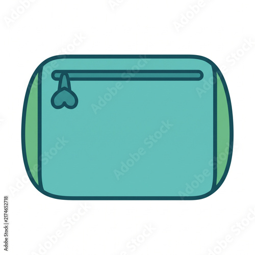 Turquoise cosmetic pouch icon illustration for makeup bag and travel organizer concept isolated on white background. 