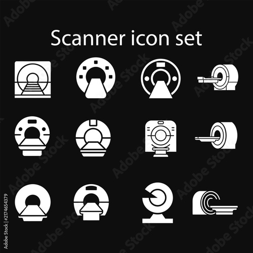 Medical CT scan MRI machine vector icon set collection on dark background